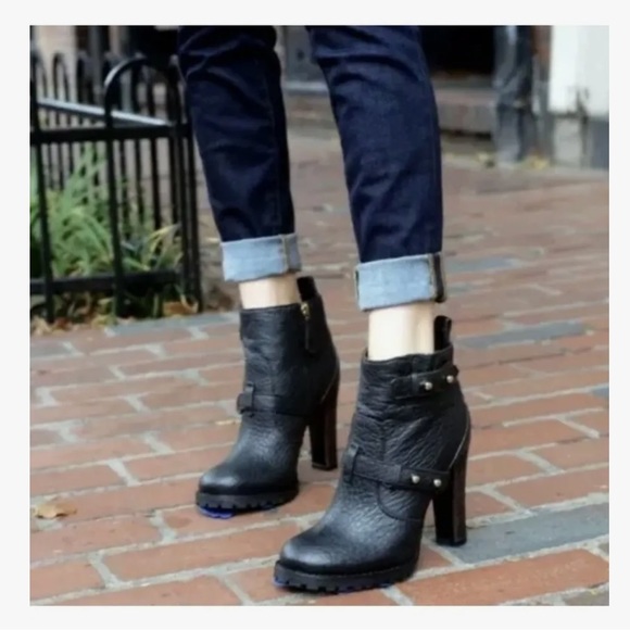 Tory Burch Black Landers Leather Moto Ankle Boot  Bootie - Picture 2 of 11